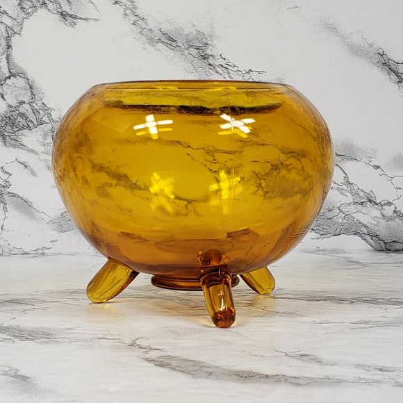 Viking Amber Glass Flower Frog Holder Vintage - Picture 3 of 6